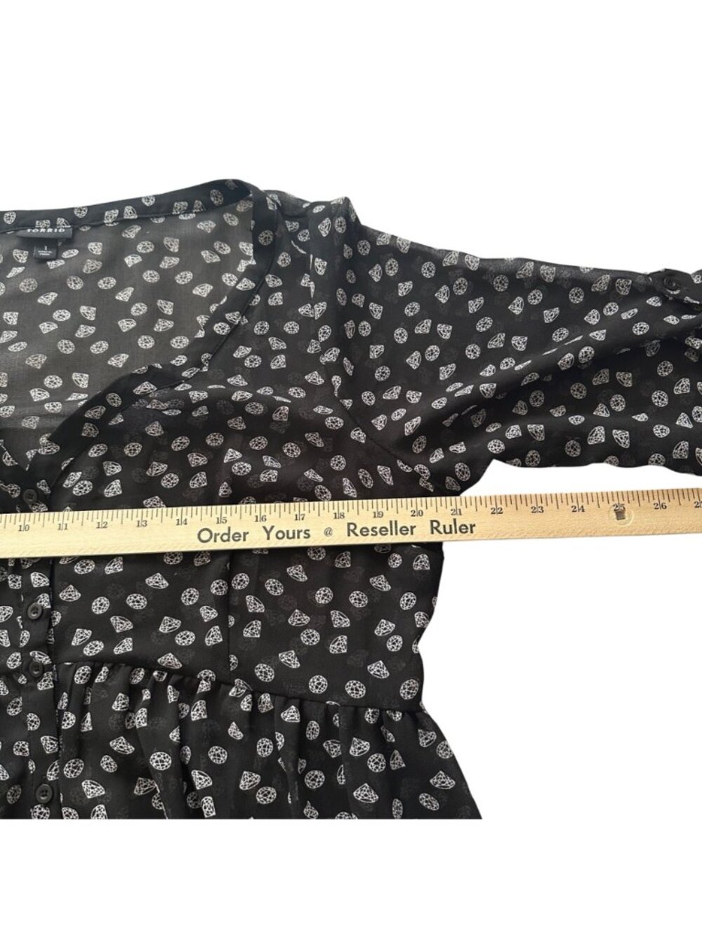 Torrid Black & White Diamond Print Sheer Baby Doll Dress 3/4 Sleeves V-Neck 1X - Picture 5 of 6